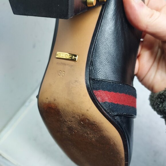 GUCCI BLACK GG PEYTON PEARL LEATHER HEEL SHOE - Picture 9 of 11